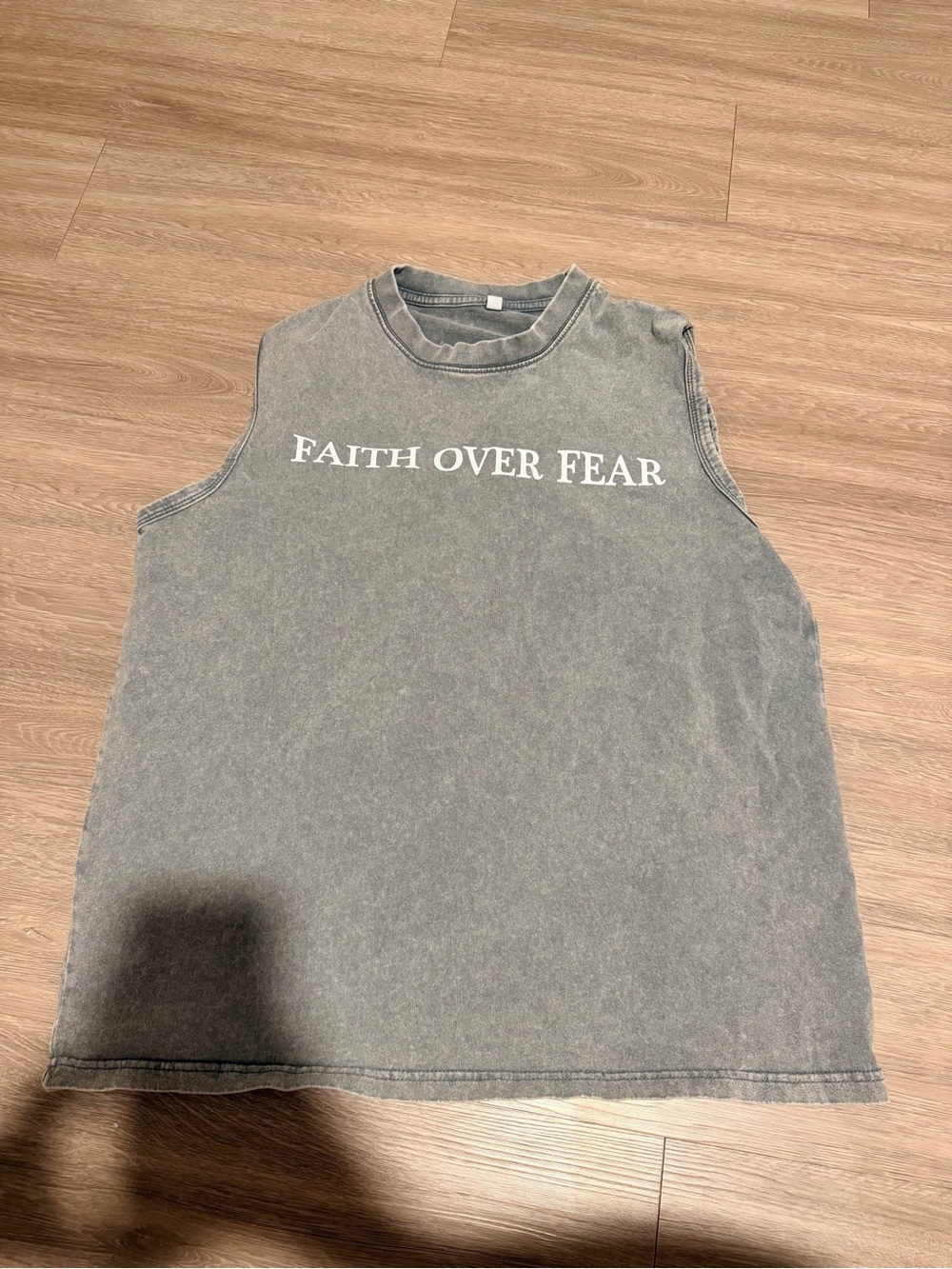 Faith Over Fear Vintage-Wash Gray Muscle Tank